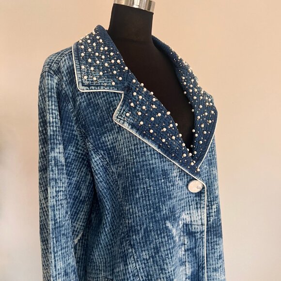 NWT M’ De Pompadour Oversized Denim Jacket with Pearls Plus Size - Picture 6 of 13